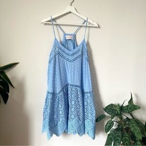 Miss June Paris Blue Cotton Lace Beach Cover Up Dress One Size